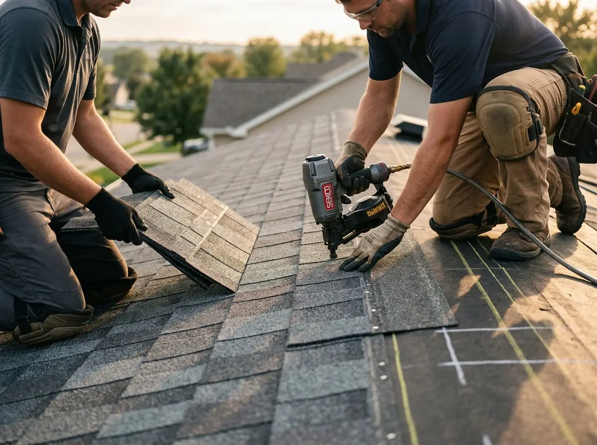 Professional roofer working on a residential roof in Wetumpka